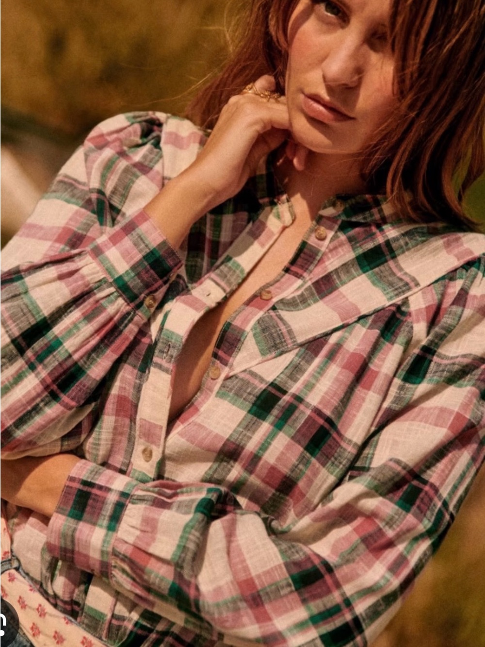 Sezane Doria plaid button down top size 32
